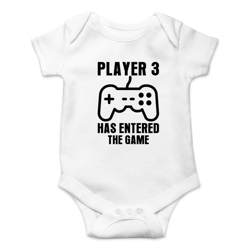 Crazy Bros Tees Crazy Bros Tee's Player 3 Has Entered the Game Baby Bodysuit Funny Infant Boy Outfit Cute Unisex Comfy Humor (Newborn, White) - Image 1